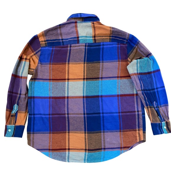 Old Navy Boyfriend Plaid Flannel Shirt Women Blue Orange Purple Casual Winter M - Picture 2 of 9